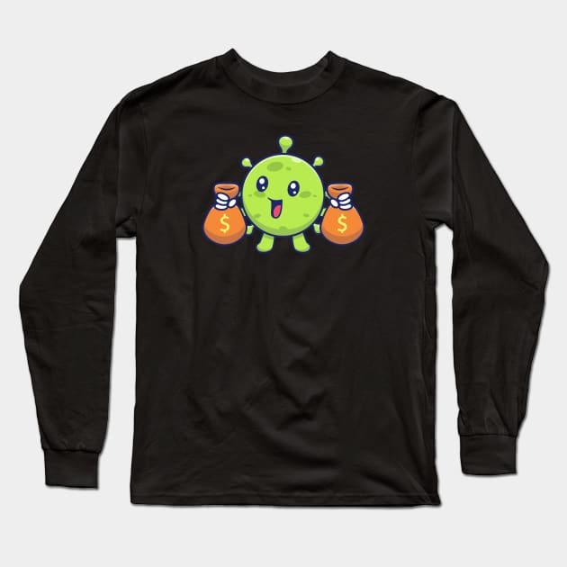 Cute virus with money cartoon 10 Long Sleeve T-Shirt by Catalyst Labs